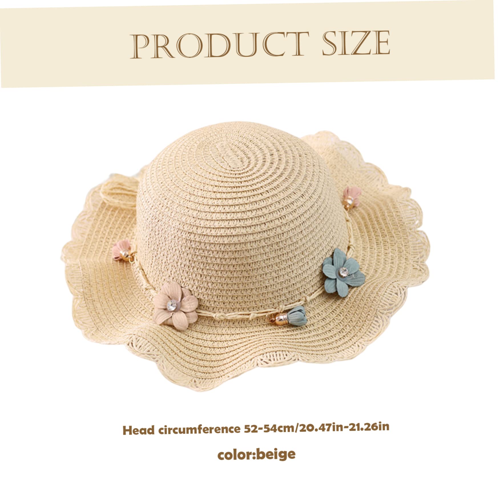Cappelli da sole per ragazze Cappello da spiaggia estivo Cappello di paglia con fiori Visiera parasole per bambini Vacanze all'aperto Beige ..