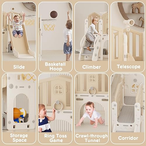 Miniatura 2 de YUFU Juego de toboganes 8 en 1 para niños pequeños de 1 a 3 años, juego para niños pequeños con escalador, aro de baloncesto y pelota, patio de