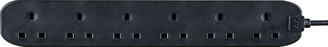 Masterplug Six Socket Long Extension Lead, 2 Metres, 13 AMP, Black