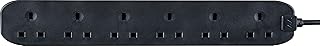 Masterplug Six Socket Long Extension Lead, 2 Metres, 13 AMP, Black