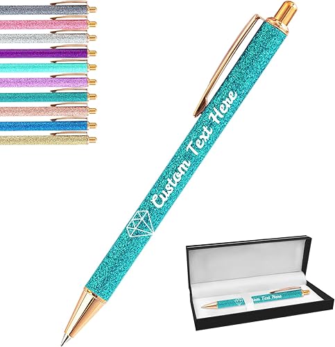 Aolun Bolígrafos personalizados con nombre, bolígrafo con purpurina personalizable, bolígrafos retráctiles personalizados con mensaje de texto para