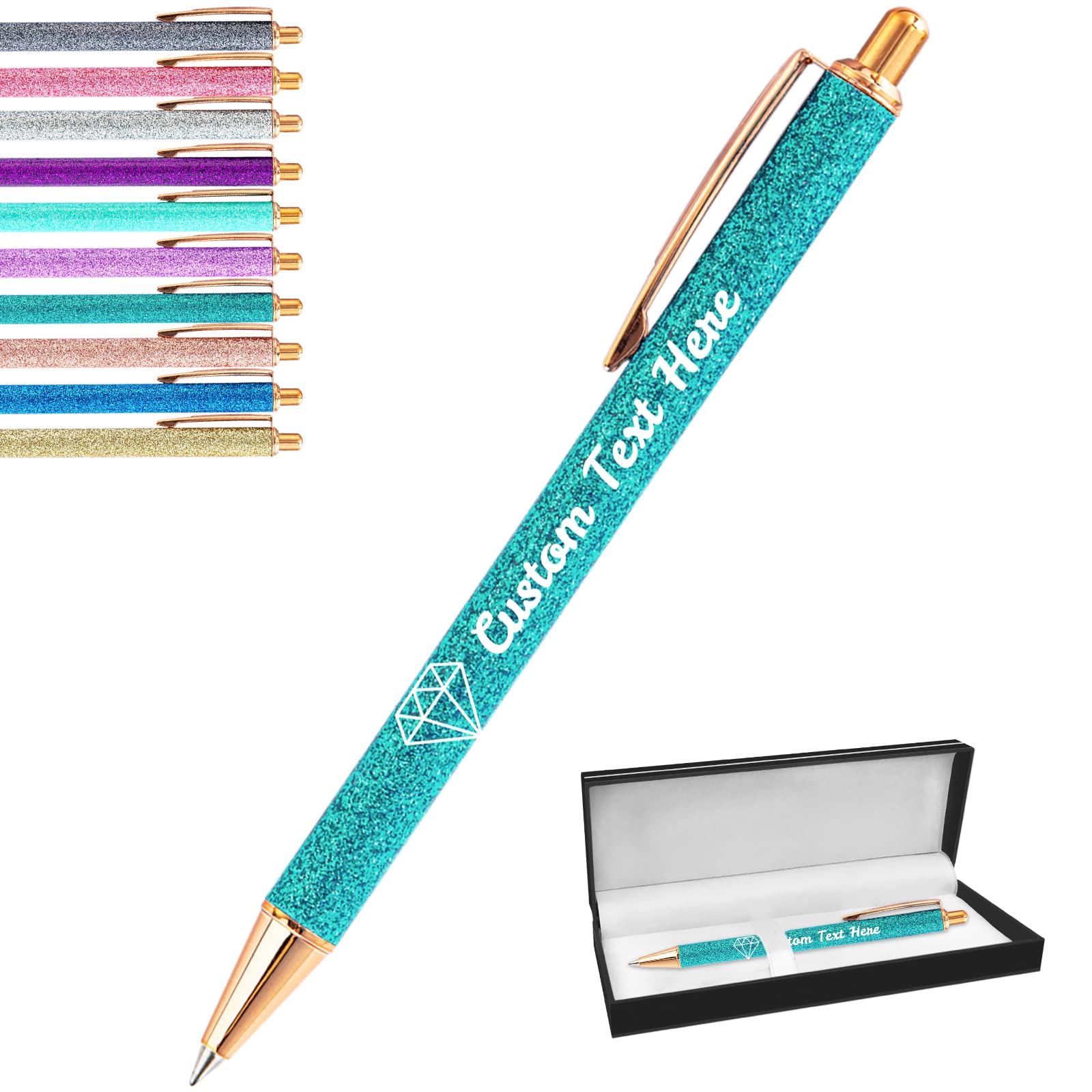 Aolun Personalised Glitter Pens with Name Custom Pen Bulk Customised Retractable Ballpoint Pens with Text Message for Women Nurses Writing Birthday Business Graduation_Black Ink