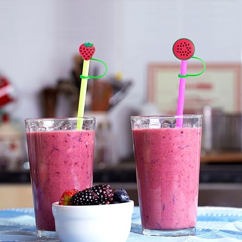 Miniatura 5 de OIIKI Stanley Cup - 10 fundas de popote para copa Stanley, tapas de popote de silicona, bonitas tapas de popote de frutas, reutilizables, a prueba