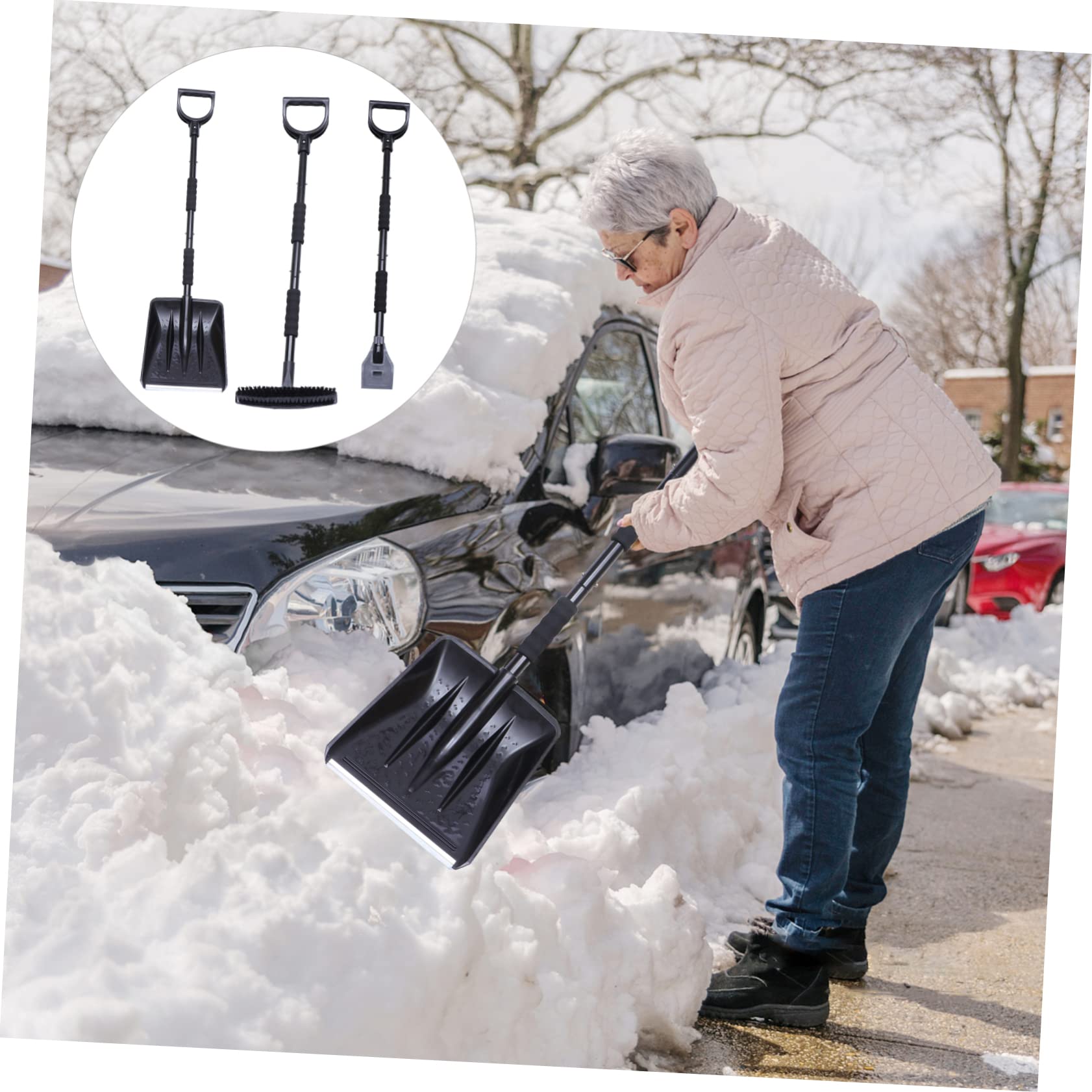 Cepillo Quitanieves para Coche, 1 Juego, Varilla de Tres Secciones | Hierro Negro, Limpieza de Nieve y Hielo, para Techo y Maletero en Invierno