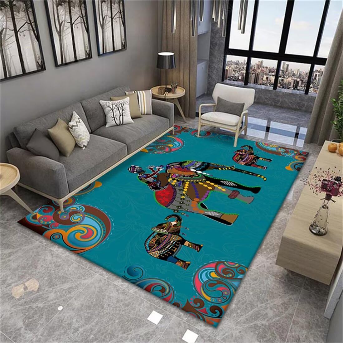 Tapis enfant bleu 160x200 cm pour décoration de salon et chambre