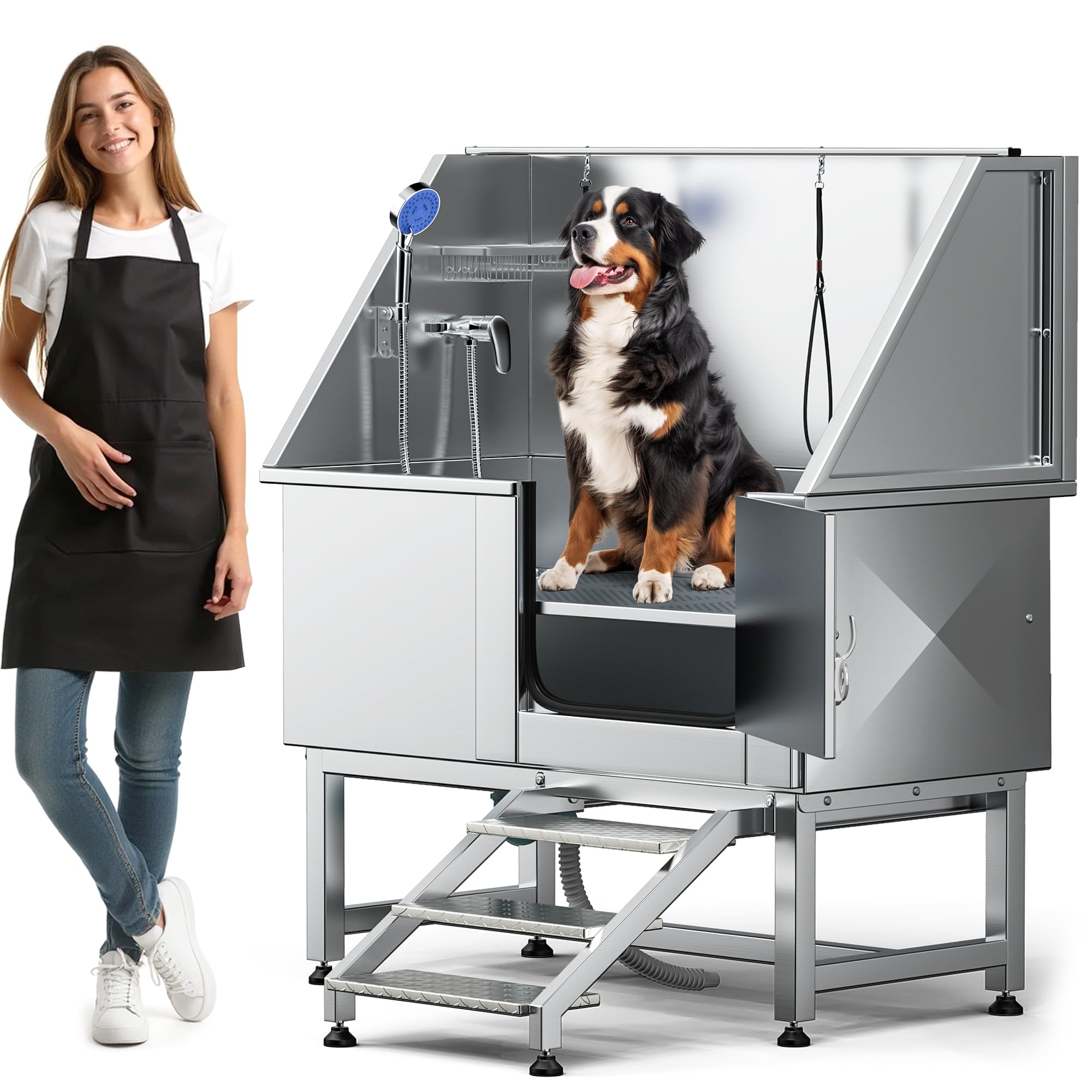 Photo 1 of ***PARTIAL SET - box 2***
DWVO Professional Pet Dog Bathing Station for Grooming, 50'' Dog Grooming Bathtub with Right Staris, Floor Grate, Faucet, Showerhead & Soap Holder for Large, Medium & Small Pets