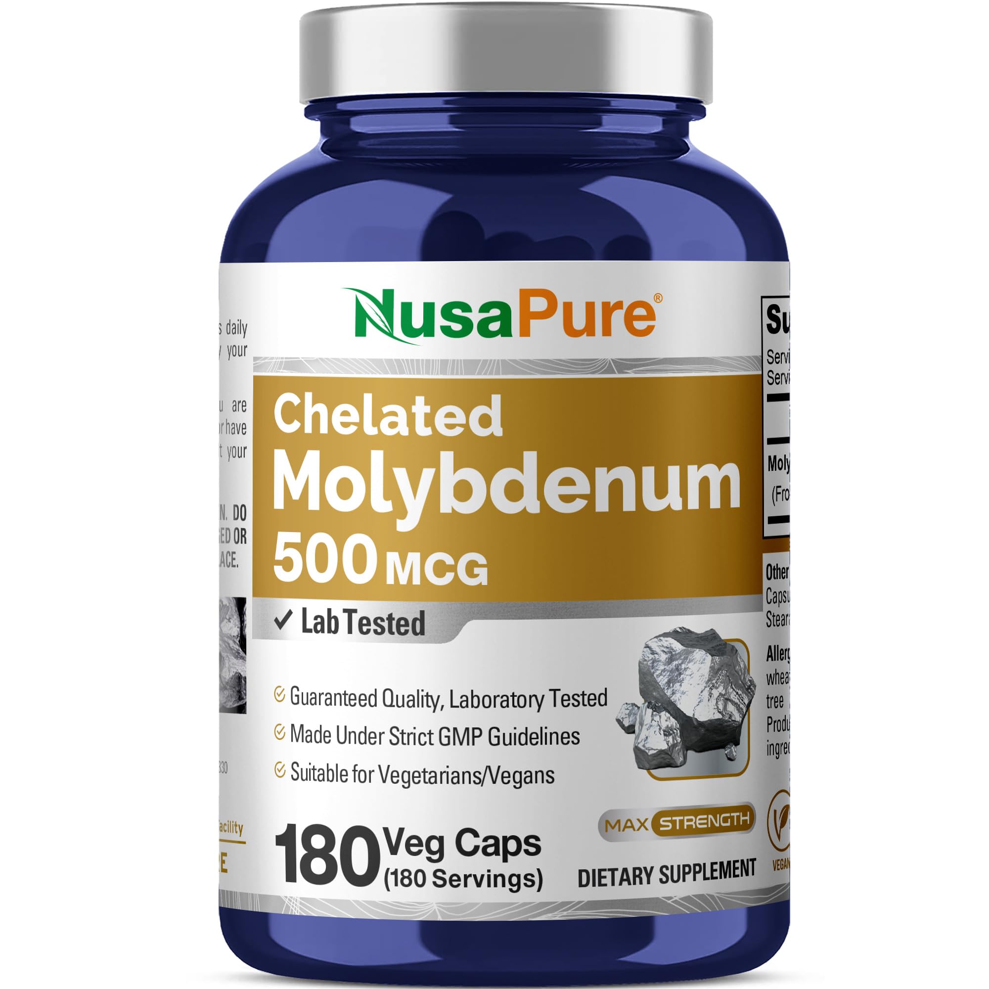 Chelated Molybdenum, Non-GMO, 500mcg, 180 Veg Capsules - 180 Servings