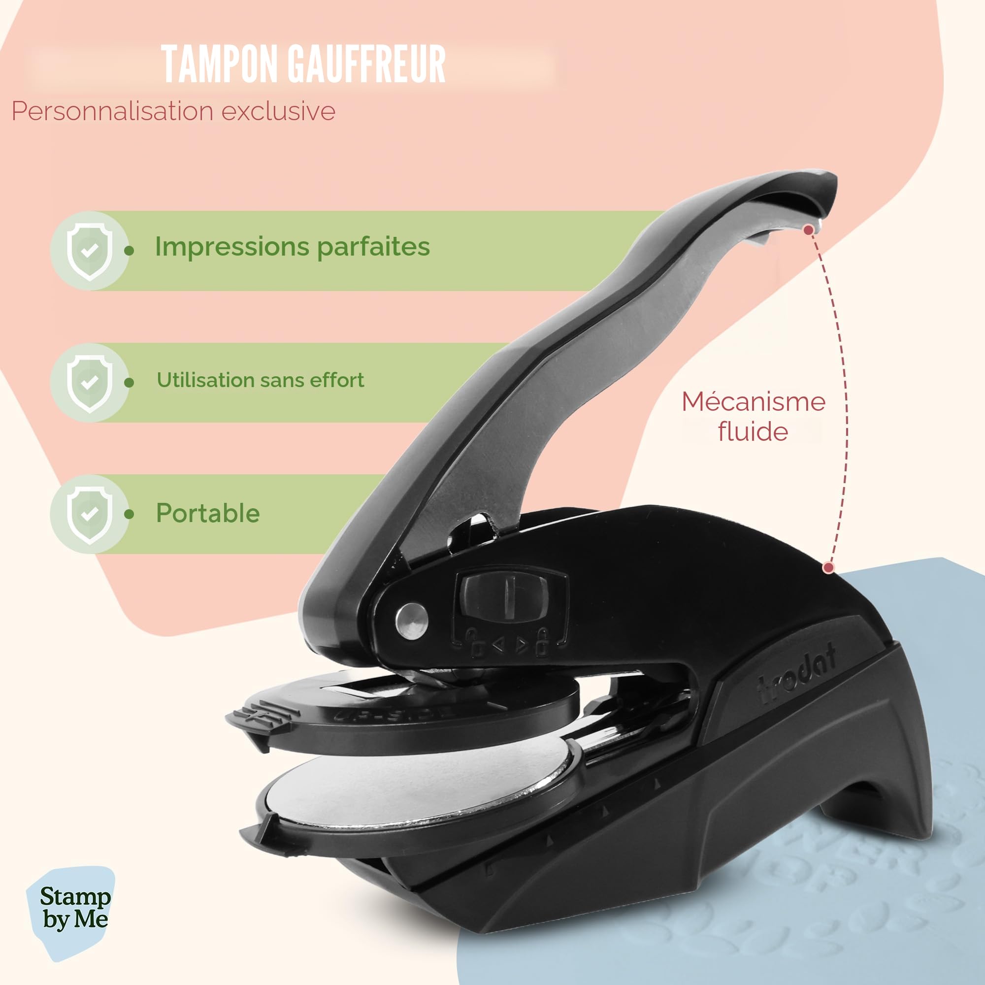Stamp By Me - Tampon Gaufrage Personnalisé | Tampon Personnalisé pour Papier, Livres et Bibliothèque | Embosseur & Pince à Gaufrer Personnalisée | Ex Libris Floral, Auto-Encreur | Custom Embosseuse