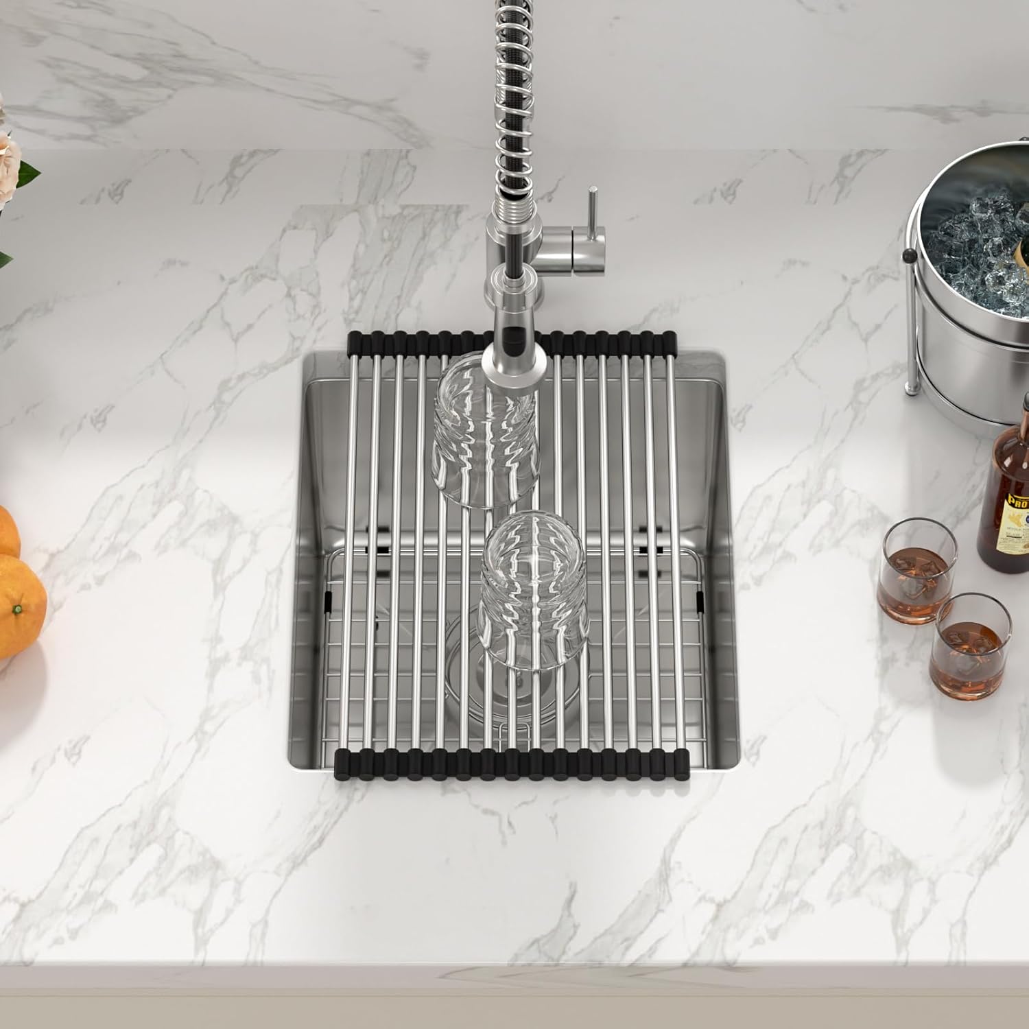 Sarlai 15 Inch Undermount Single Bowl Stainless Steel Kitchen Sink - 15" x 17" x 9.75" Deep Bowl, 16 Gauge, Brushed Finish, Basket Drain, Undermount Installation