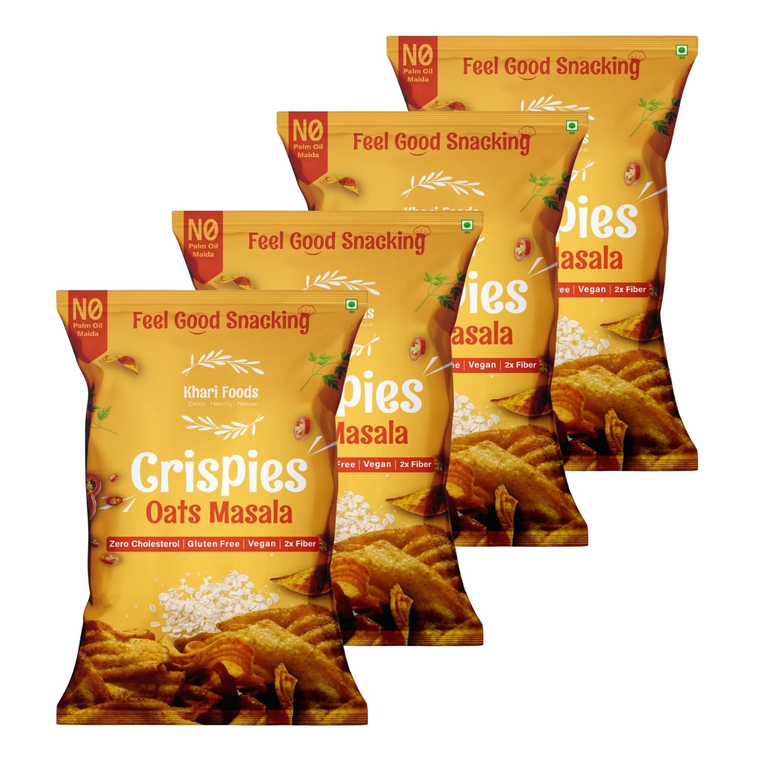 Oats Crispies, Masala Flavoured Chips, No Palm Oil, No Maida, Oats Goodness, Fibre Rich, Zero Cholestrol, Gluten Free Vegan Snacks (50g x 4 Combo)