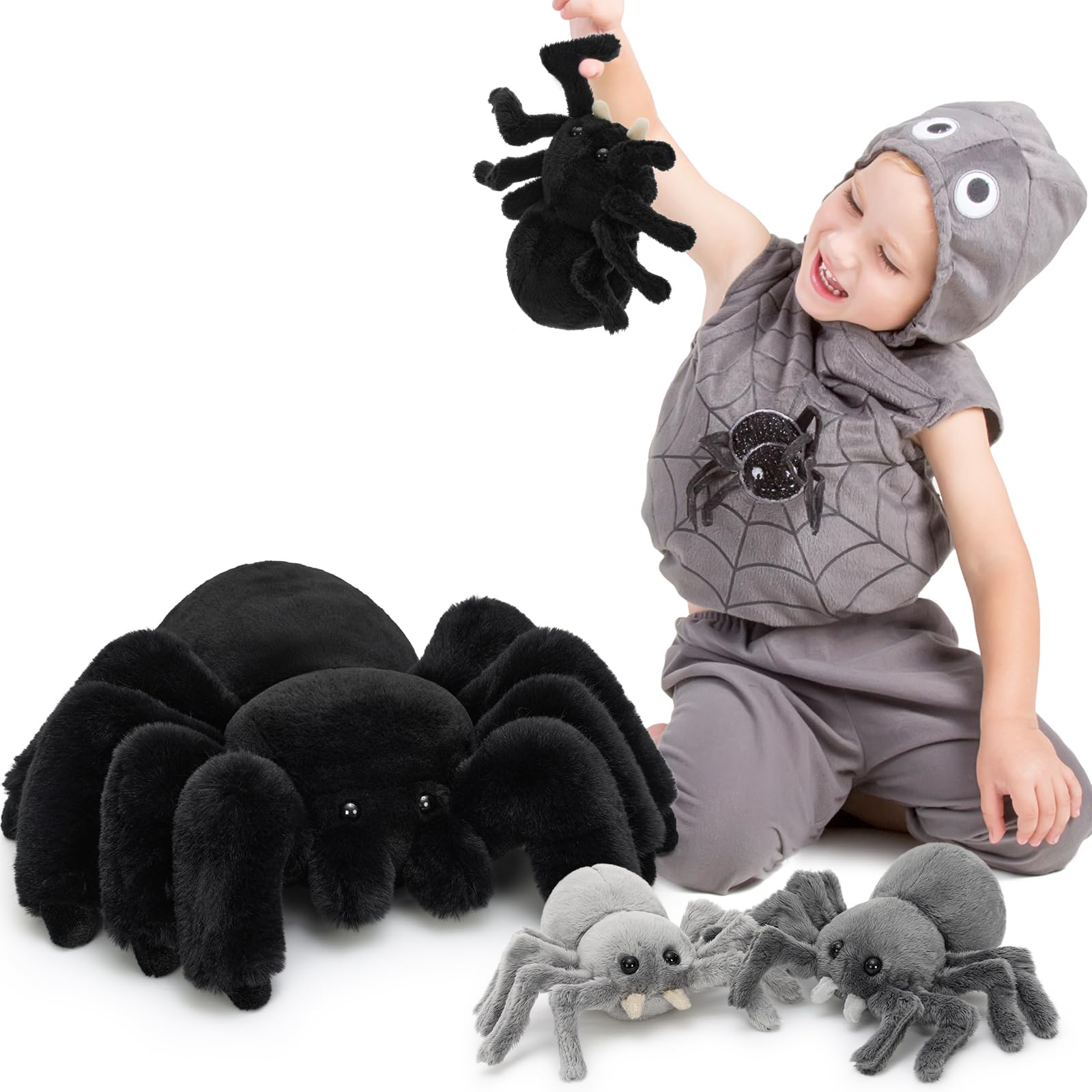 MorisMos 40cm Riesen Schwarz Spinne Kuscheltier, XXL Spinne Plüschtier mit 3 Baby im Bauch, Kawaii Groß Stofftier Weich Spielzeug, Großes Geburtstag Weihnachten Geschenk für Kinder