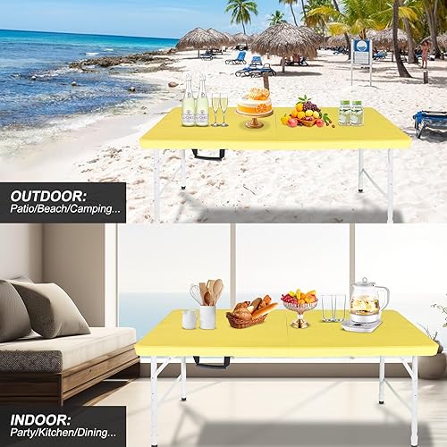 Miniatura 126 de Mesa plegable de plástico portátil de 4 pies/6 pies/8 pies, mesa de comedor de picnic blanca y negra, plegable por la mitad para campamento, fiesta