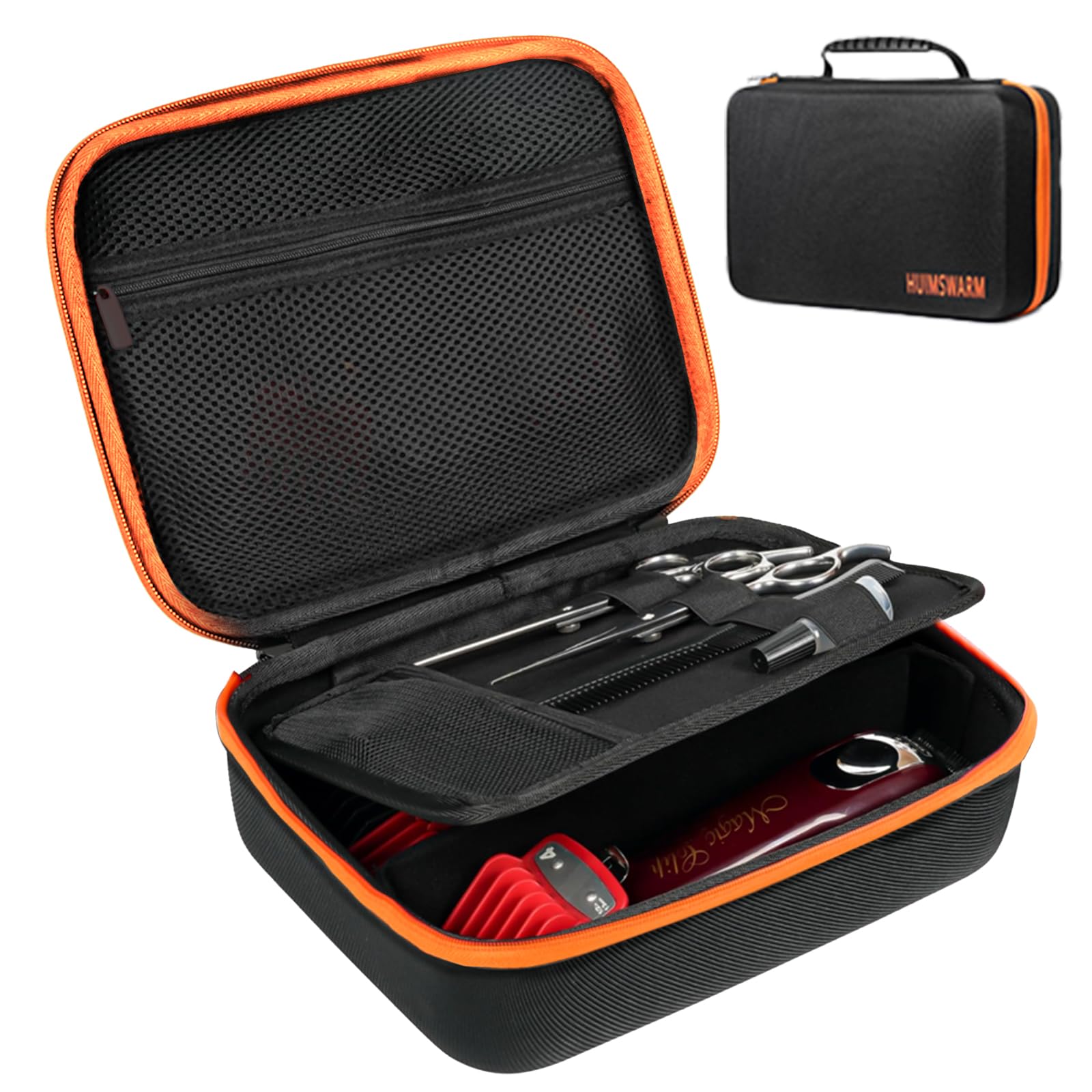 HUIMSWARM Barber Supplies Case for Most Hair Clippers, Scissors, Combs, Charging Cables, and Other Accessories - Hard Travel Case, Black