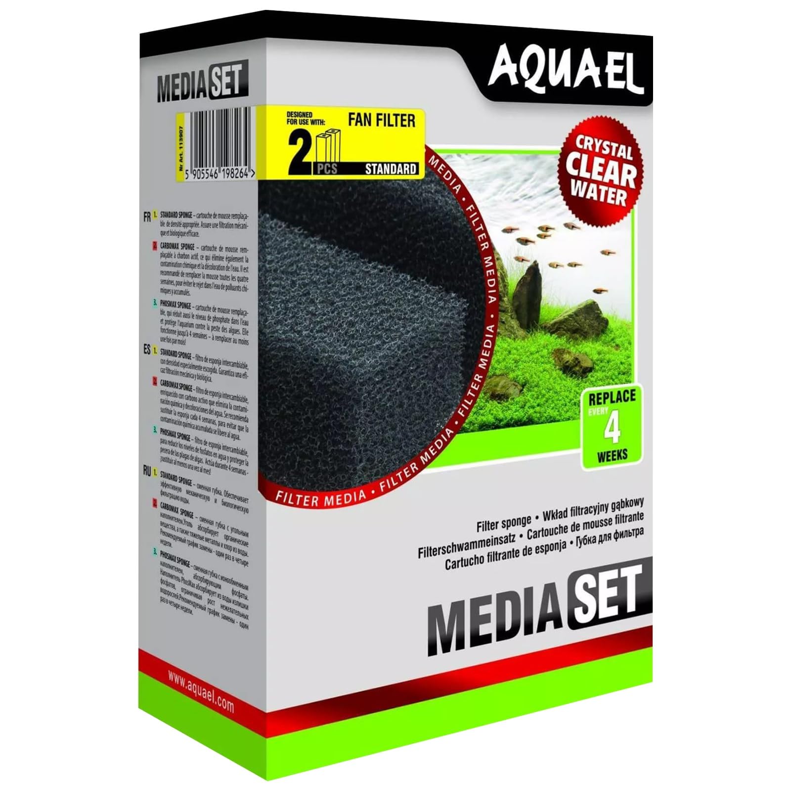 AQUAEL SPONGE FAN 2 PLUS 2 Pieces 2 Count (Pack of 1), Black