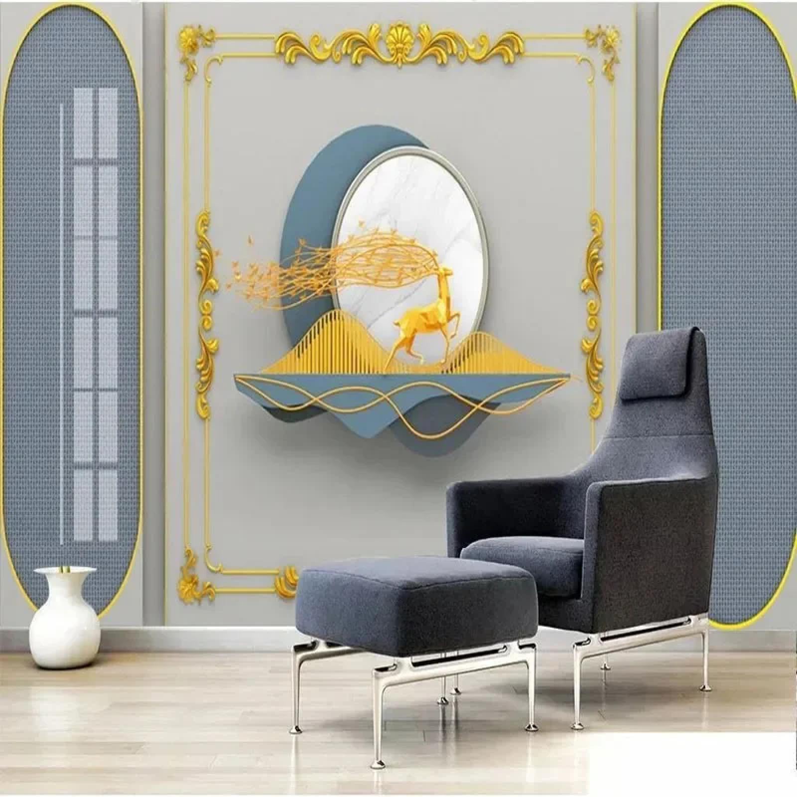 3D Pozłacane jelenie samoprzylepne tło, tapeta do salonu, tapeta ścienna do sypialni, naklejka dekoracyjna