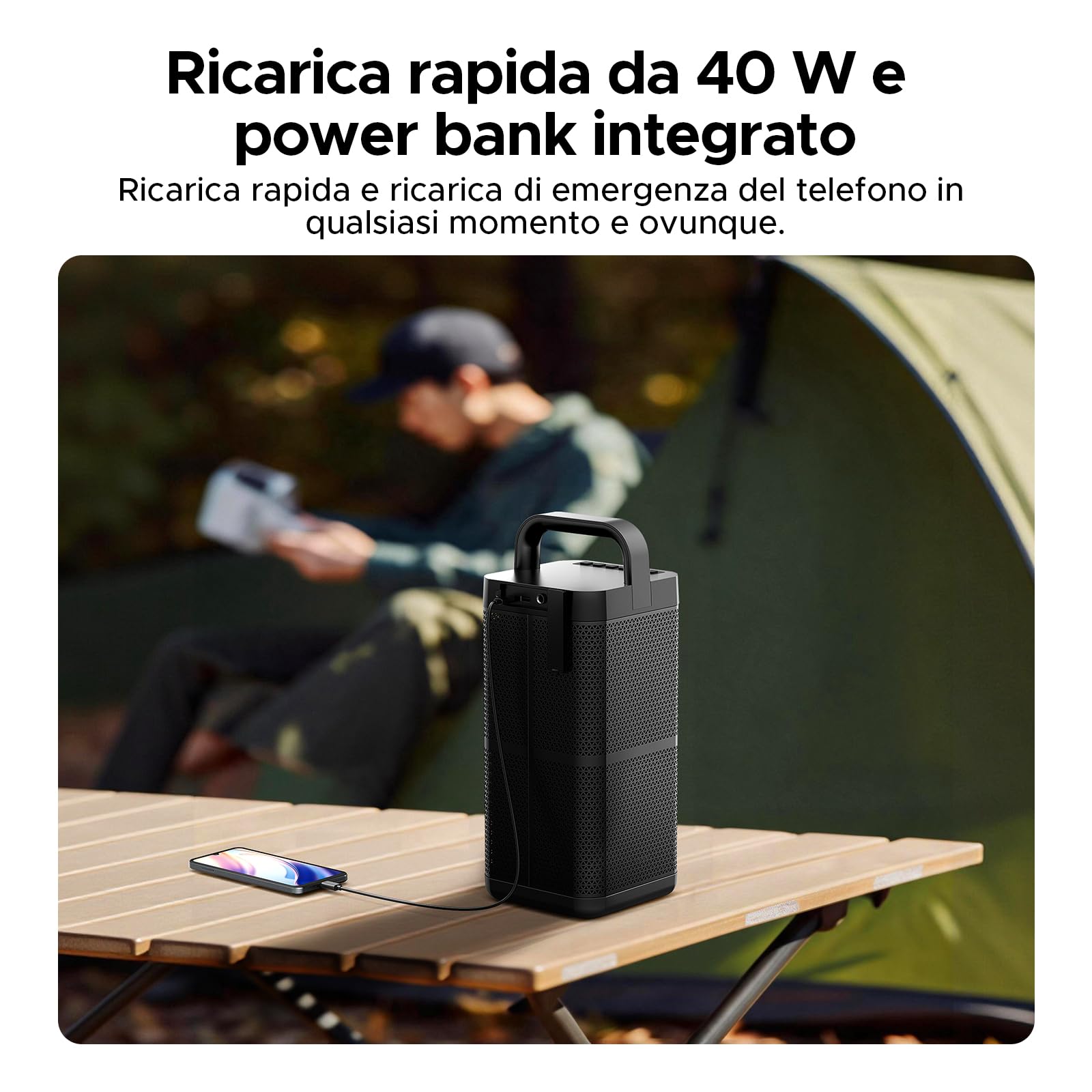 Tough Block Pro Cassa Musica Portatile, Cassa Con Microfono Portatile, Altoparlante Resistente, Audio Potente, Batteria Lunga Durata per Esterno, Viaggi, Feste, Uso Domestico - Nero