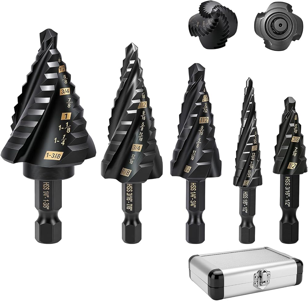5PCS Titanium Step Drill Bit - Four Spiral Flute HSS Step Bit for Metal — 사진 1