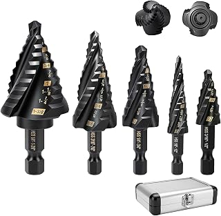 5PCS Titanium Step Drill Bit - Four Spiral Flute HSS Step Bit for Metal