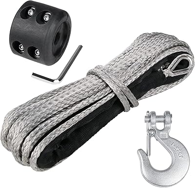 WROUGH 316 Synthetic Winch Rope Kit, 316 in x 50 Ft 8500LBs Strength ATV Winch Rope Line with Steel Hook, Rubber Stopper, Protecting Sleeve and Thimble, Suitable for ATV, SUV, Vehicle Gray