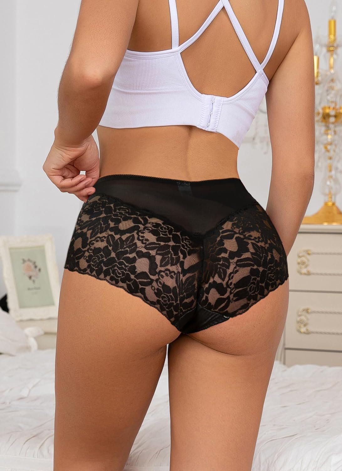 Sexy High Waisted Underwear for Women Plus Size Briefs Breathable Lace Panties High Waisted Cheekster Granny Panties - Image 8