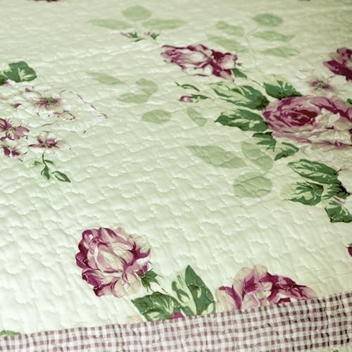 Miniatura 4 de Blancho Bedding - Juego de edredón de algodón acolchado de 3 piezas con estampado floral (tamaño matrimonialqueen)