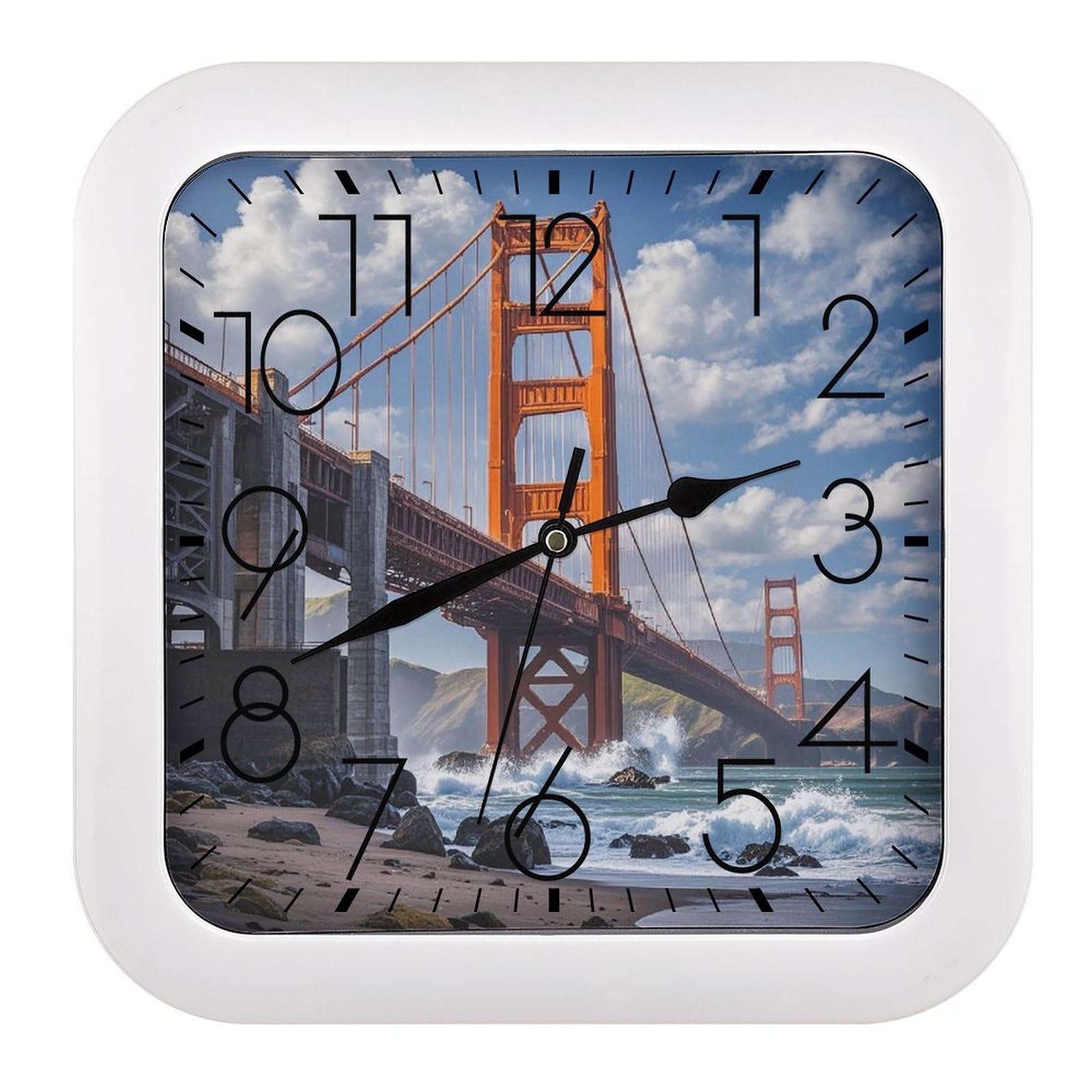 LZQPOEAS Golden Gate Bridge Wall Clock Fashionable Versatile Silent Wall Clock Simple Elegant Non Ticking Analog Clocks Easy to Install Square Modern Clocks for Home Decoration
