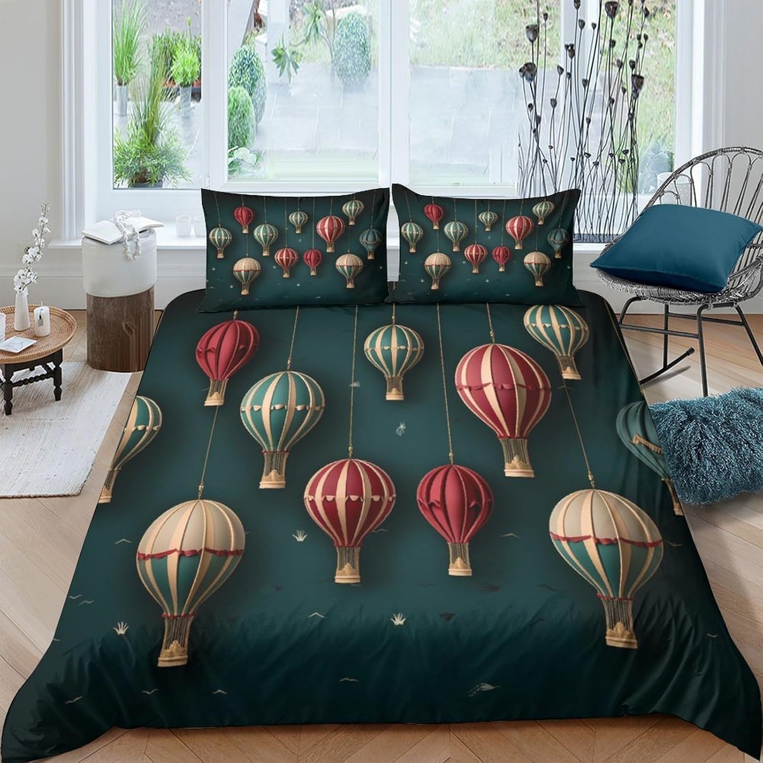 Housse de couette montgolfière 155x220 zippée pour changer de lit rapidement sans repassage