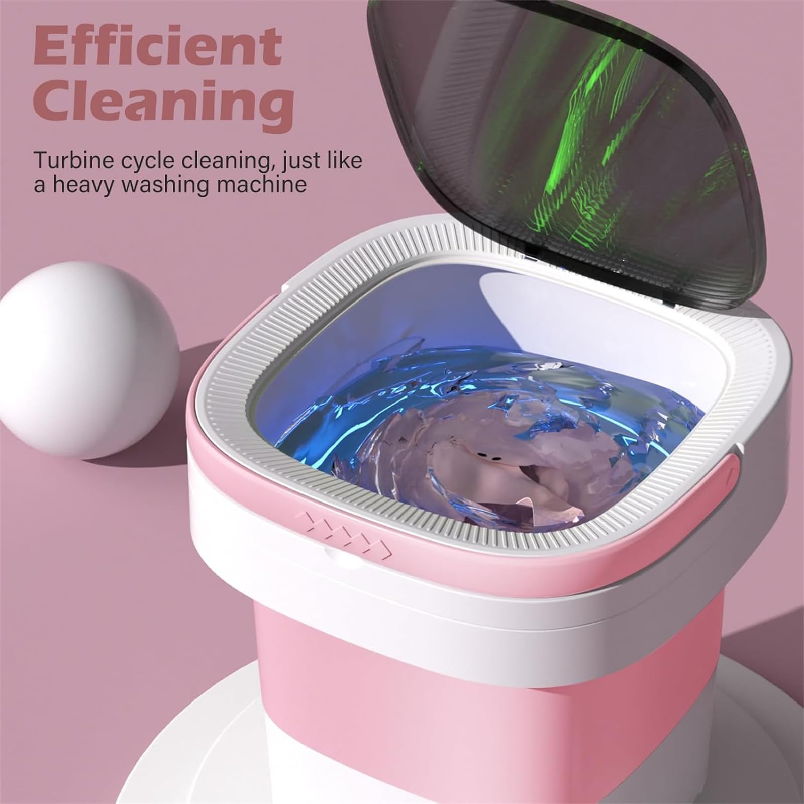 Mini lavatrice da 12 l, lavatrice portatile con cestello di centrifuga rimovibile pieghevole e compatta, 3 modalità tattili per appartamenti, dormitori e campeggio, rosa