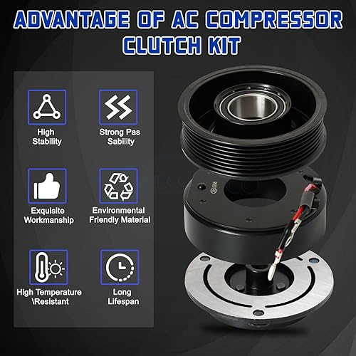 Miniatura 3 de Kessocco Kit de embrague del compresor de CA 1777 Kit de embrague de compresor de aire acondicionado compatible con Toyota Tacoma 2.7L y 4.0L