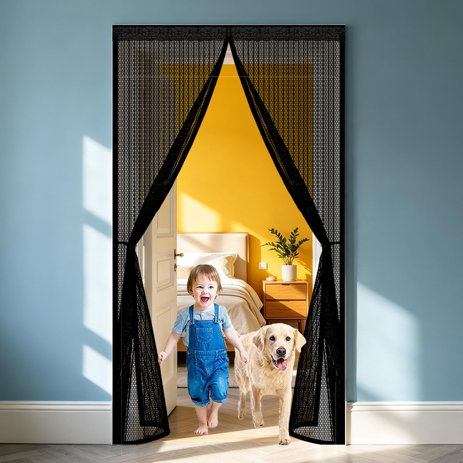 Moustiquaire de porte 110x300 cm aimantée noire pour filtrer les insectes