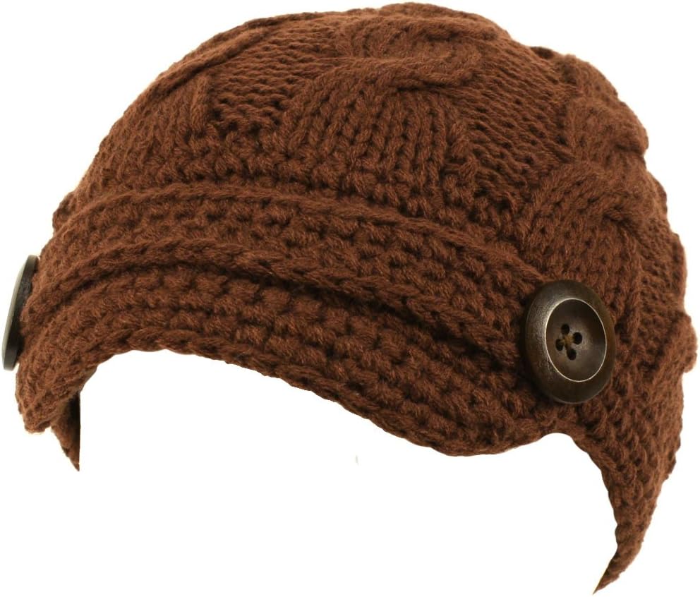 Hand made Cable Hand Knit Skull Beanie Winter Hat Brown