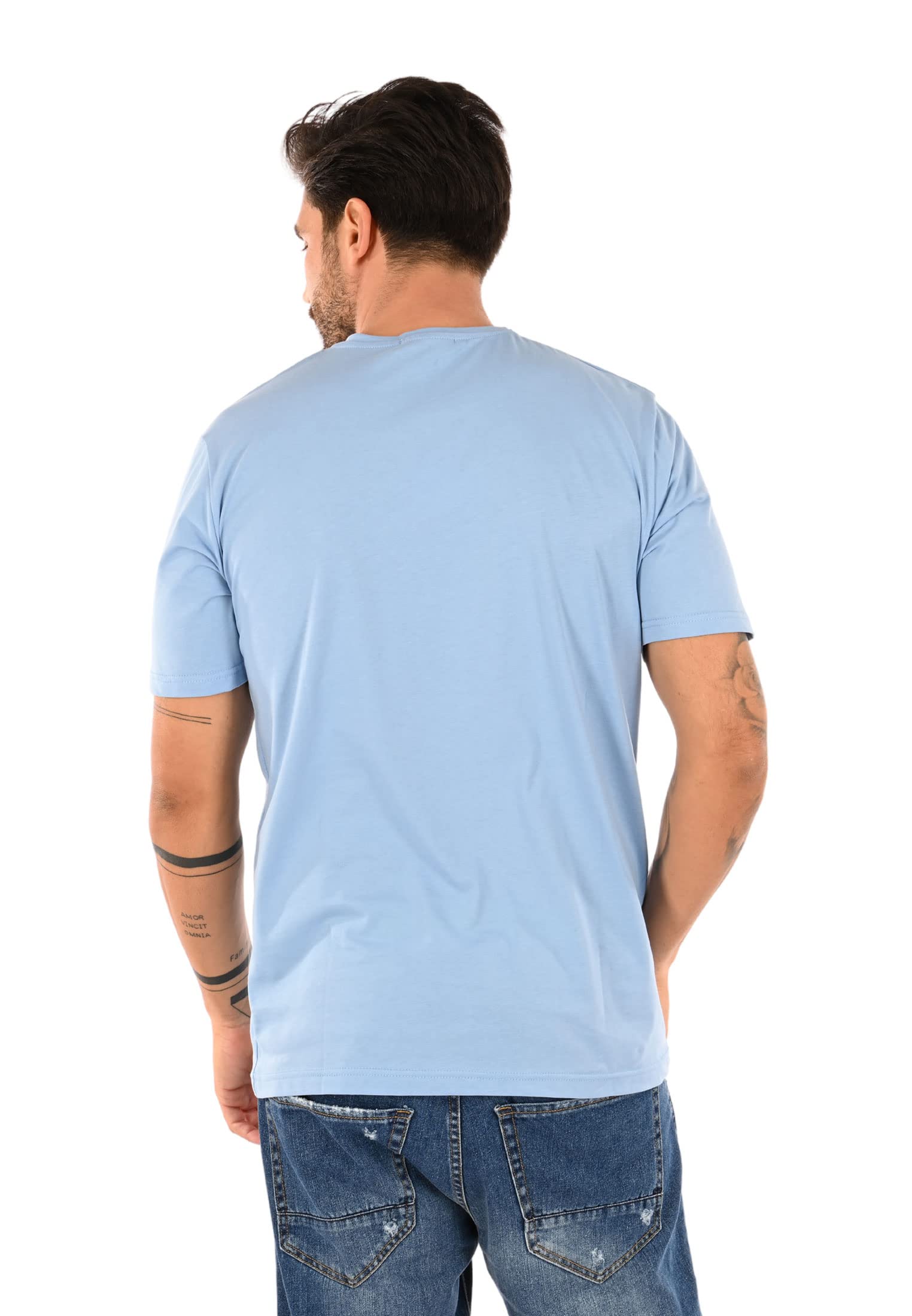 T Shirt męskie okrągły dekolt bawełna z krótkim rękawem, Celeste, XL