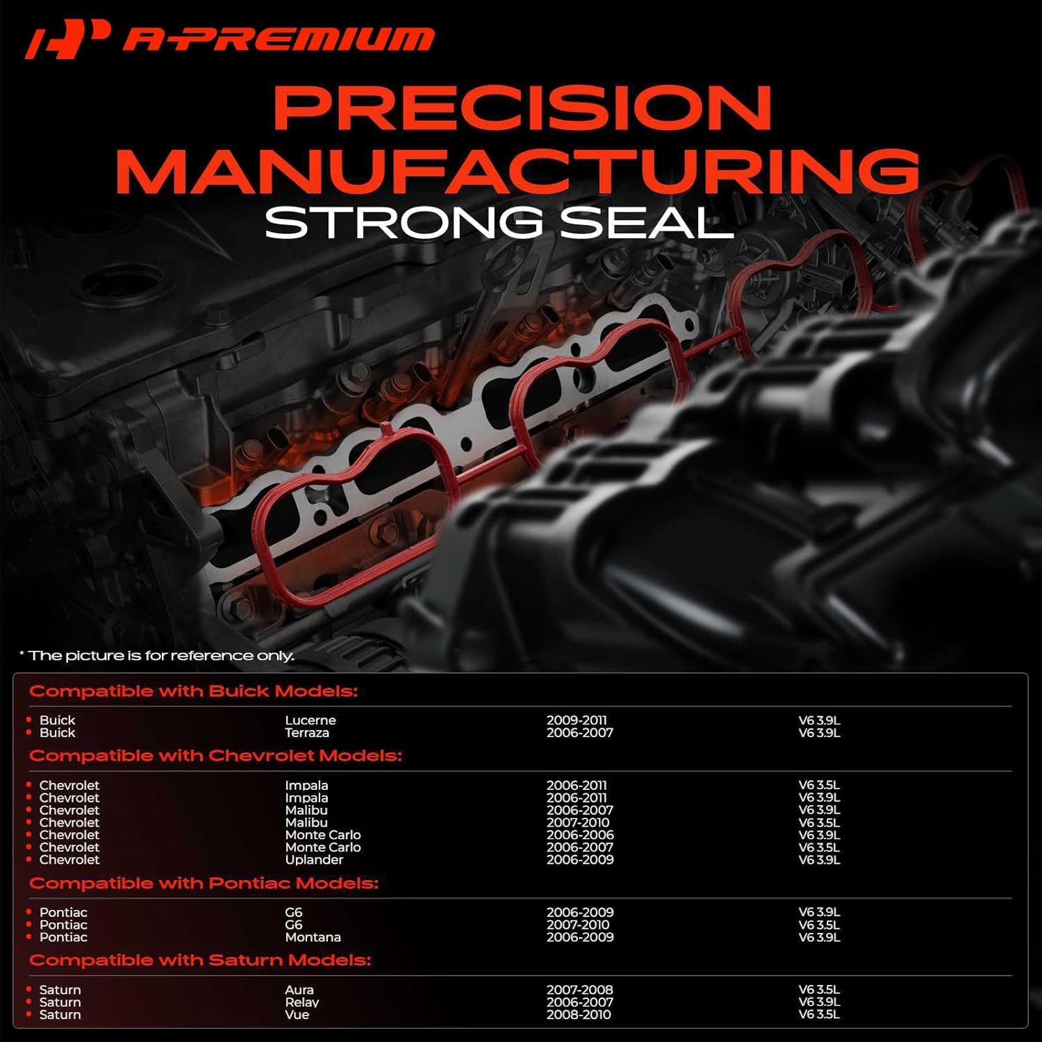 A-Premium Lower and Upper Engine Intake Manifold Gasket Set Compatible with Chevrolet Malibu, Impala, Monte Carlo, Uplander & Buick Lucerne, Terraza & Saturn Aura, Relay, Vue & Pontiac G6, Montana