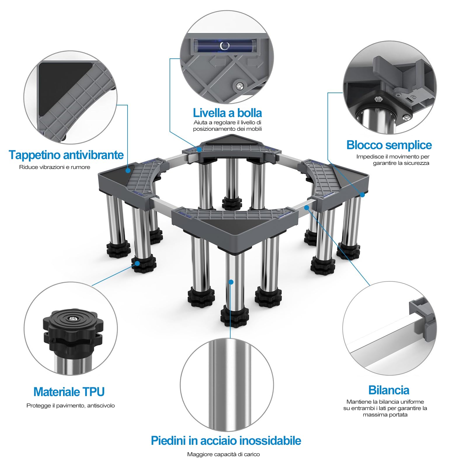 DEWEL Base per Lavatrice 12 Piedi, Lunghezza Regolabile 43-57 CM, Altezza 18-20 CM, Capacità Di Carico 500 KG Base Lavatrice Regolabile Per Asciugatrice, Frigorifero e Congelatore (Nero)