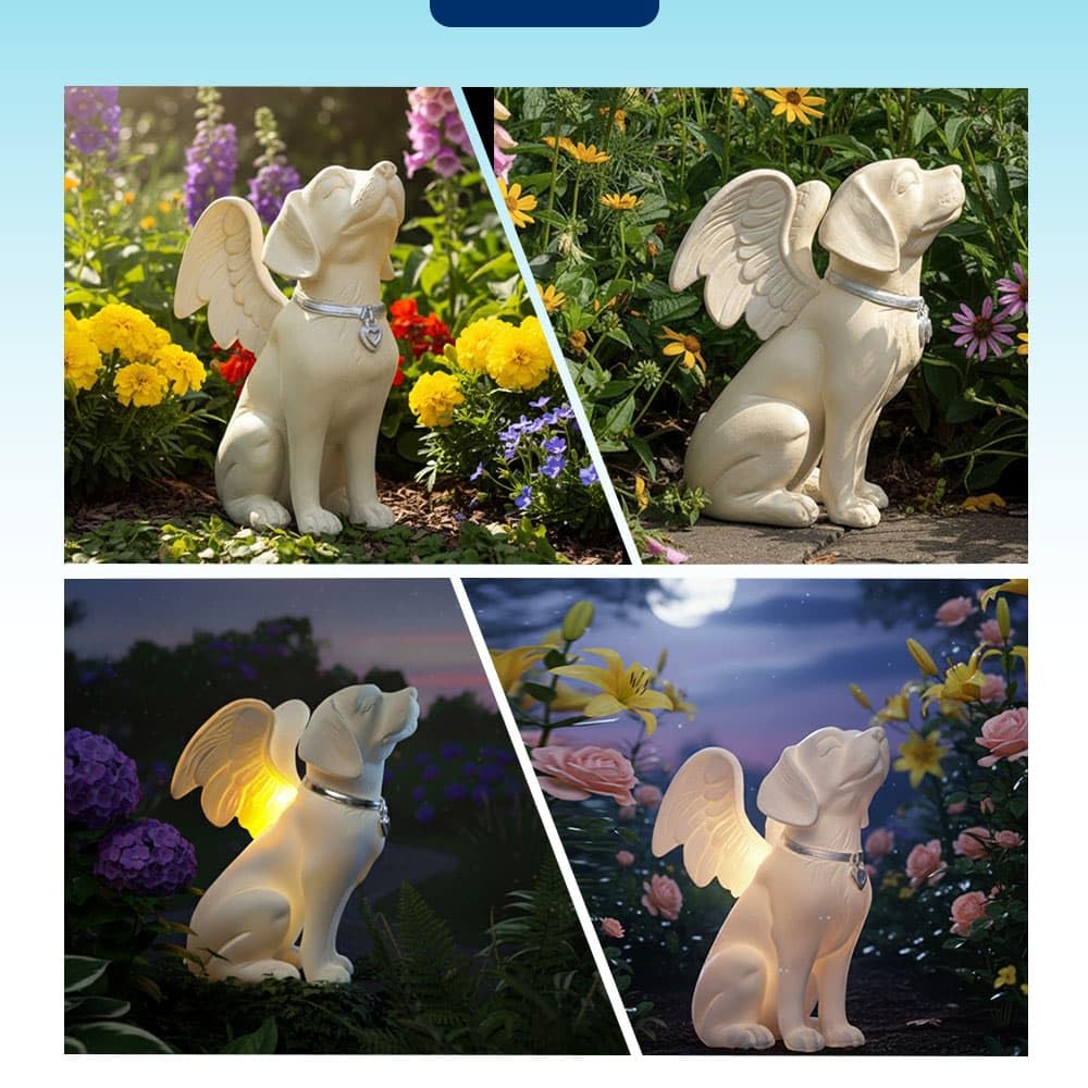 iHeartDogs Regalos conmemorativos para perros, estatua de ángel de perro, luz solar, figura conmemorativa para mascotas