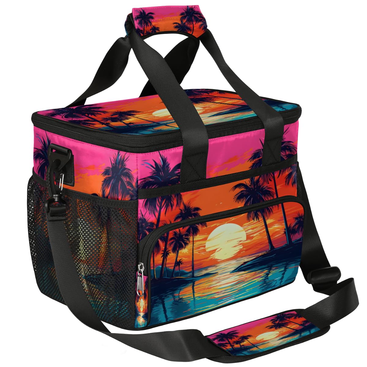 Seaside Coconut Palm Insulated Picnic Backpack Lunch Box for Women Men Picnic Basket Tote Lunch Bag Picnic Bag Portable Lunch Bags for Picnic, Beach, Work, Trip,Office, Camp Beach Sunset