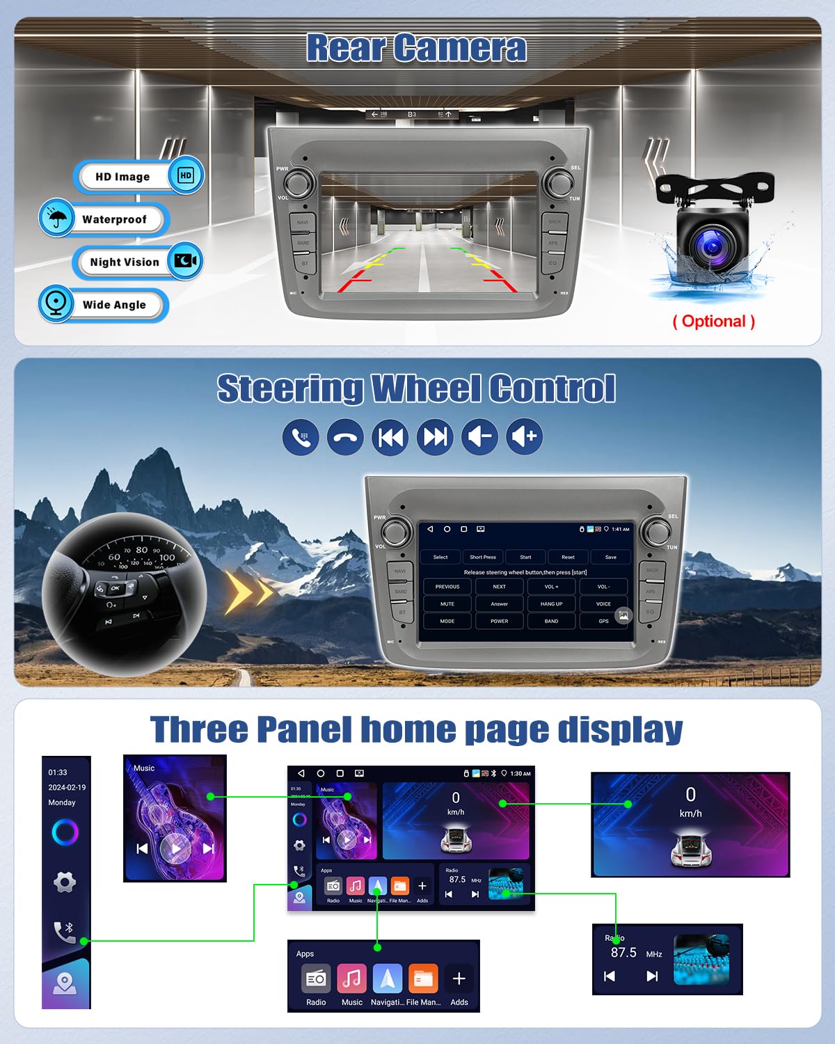 CAMECHO [4+64 GB] odtwarzacz samochodowy z systemem Android 15 dla Alfa Romeo Mito (2008–2016) z bezprzewodowym Android Auto i CarPlay nawigacją ekran dotykowy 7 cali Bluetooth WiFi FM/RDS EQ