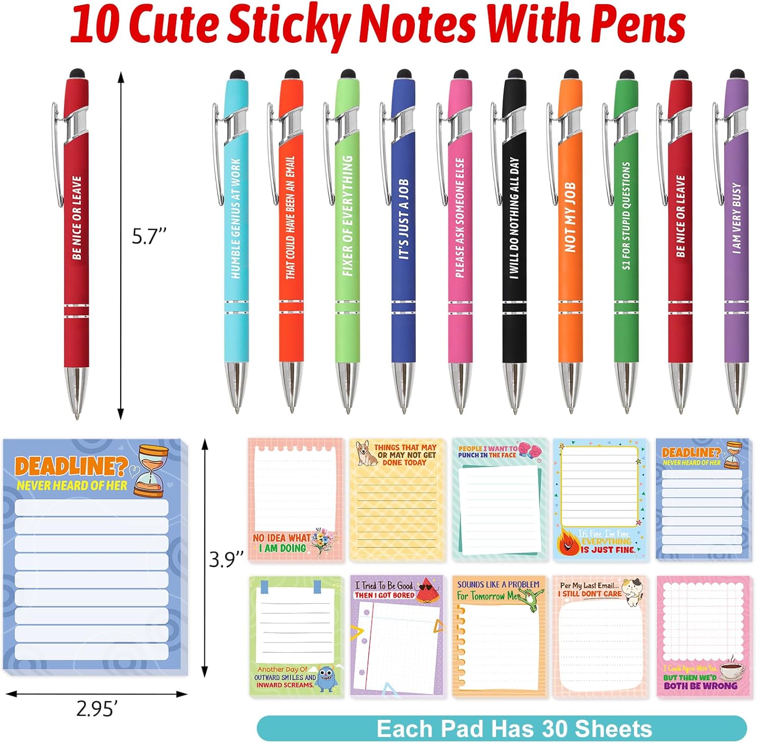 Fancy Land Funny Notepads with Pens Set Sarcastic Gifts for Coworkers to Do List with Sayings Pen for Christmas Office Colleague Nurse Teacher Staff Work Appreciation Supplies 20Pcs - Image 3