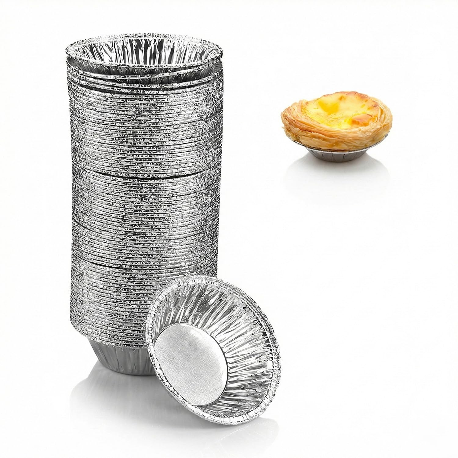 Hopzab 100 Pcs Foil Trays Disposable Aluminum Tart Case Mini Baking Tin for Egg Tart,Pie,Small Cake,Muffin,Bun,Pastries Baking