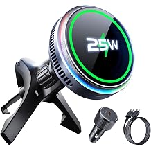 Qi2.2 25W Wireless Car Charger Magnetic Phone Holder Mount for Magsafe with Cooler for Air Vent, Wireless Fast Charger 25W for iPhone 16-17 Series with iOS 26,15W for iPhone 12-15 Grey