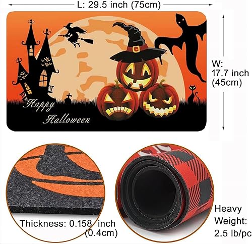 Miniatura 3 de FUN WEEKEND Felpudo de goma antideslizante de Halloween con diseños de gnomo, calabaza y truco o trato. Tapete de puerta de otoño para exteriores e
