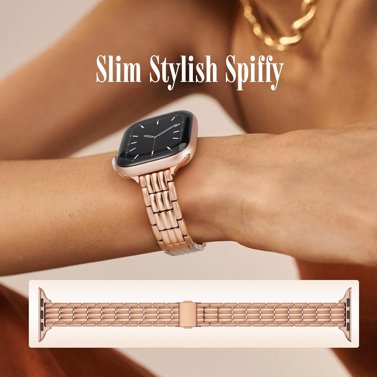 Wearlizer Slim Metal Band Compatible with Apple Watch Bands for Women 40/38/41/42/44/45/46/49mm, Dressy Stainless Steel Strap Gold Silver Bracelet for iWatch Series 11 10 9 8 7 6 5 4 SE/Ultra 3 2 1