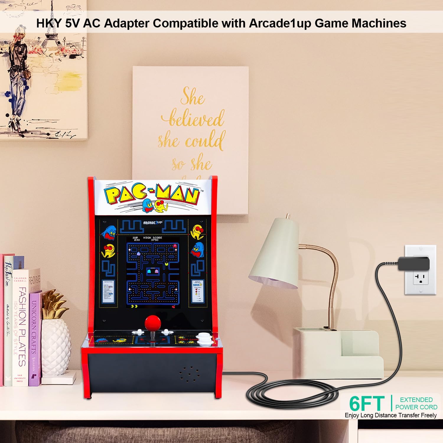 HKY 5V AC/DC Adapter connected to Arcade1up machine
