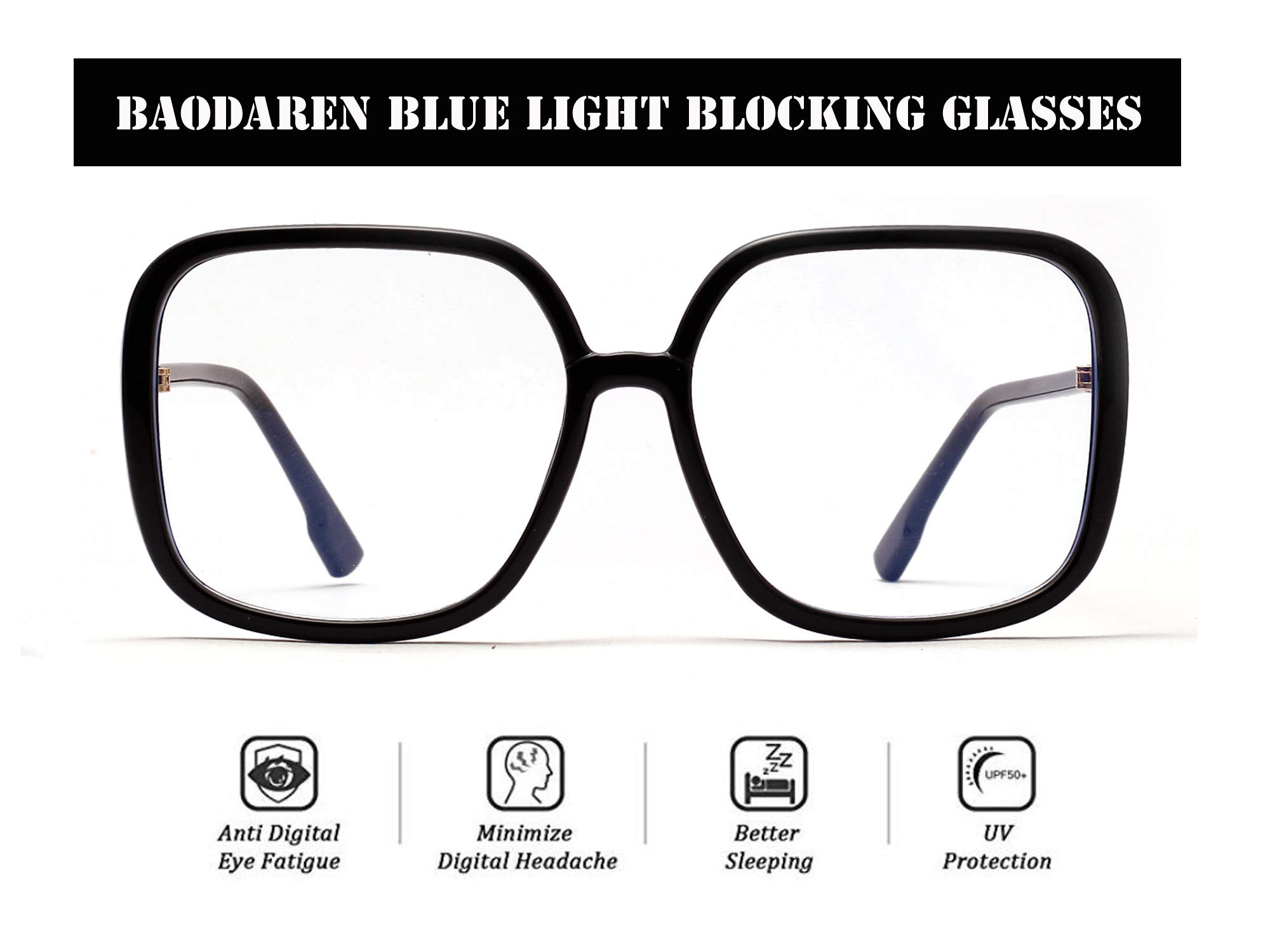 Lunettes Anti Lumière Bleue Monture Carrée Surdimensionnée Femme/Homme Anti Fatigue Yeux Lunettes de Lecture Ordinateur UV400 Lentille Clair L3000A Noir Taille XL Noir 46