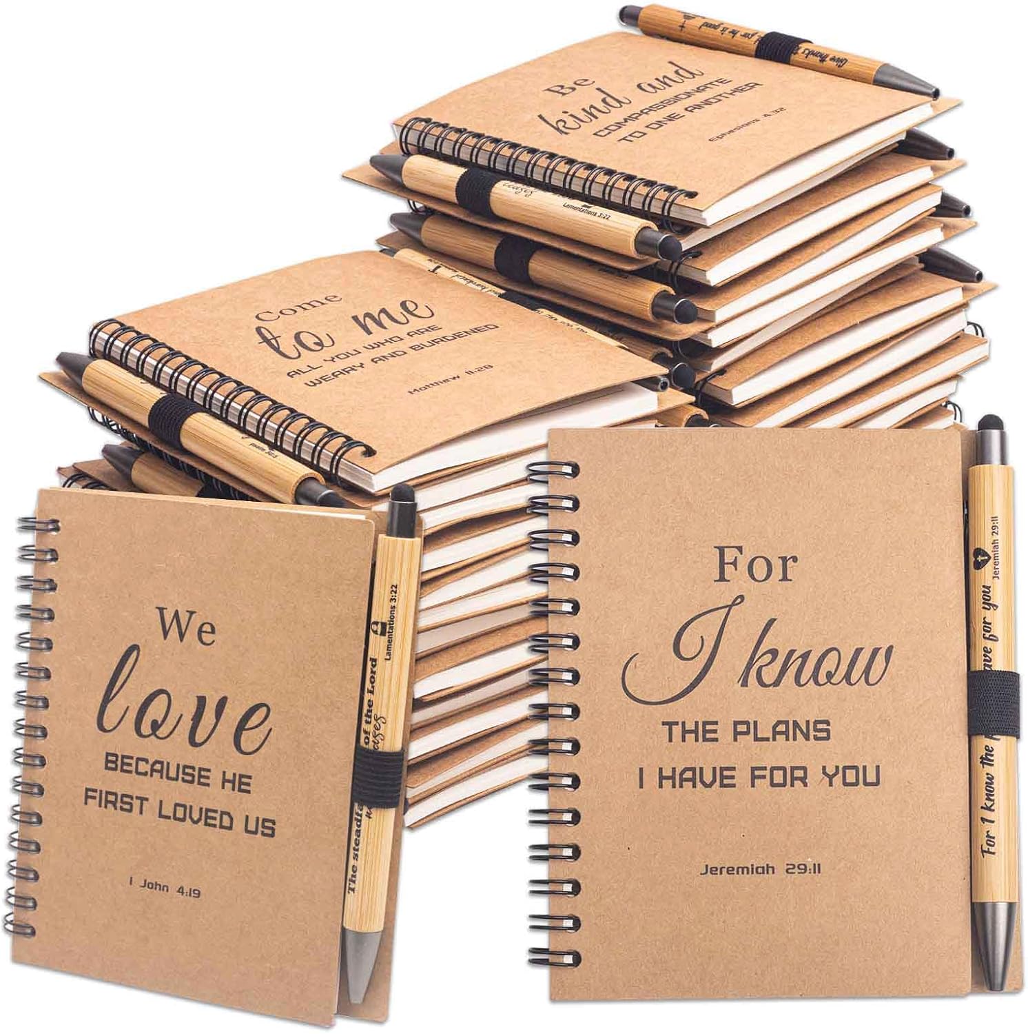 30 Set Christian Gifts Bulk Spiral Notebooks with Bible Bamboo Pens Christian Notebooks for Bible Study Women and Men Church Members Pastor Volunteer Church Families