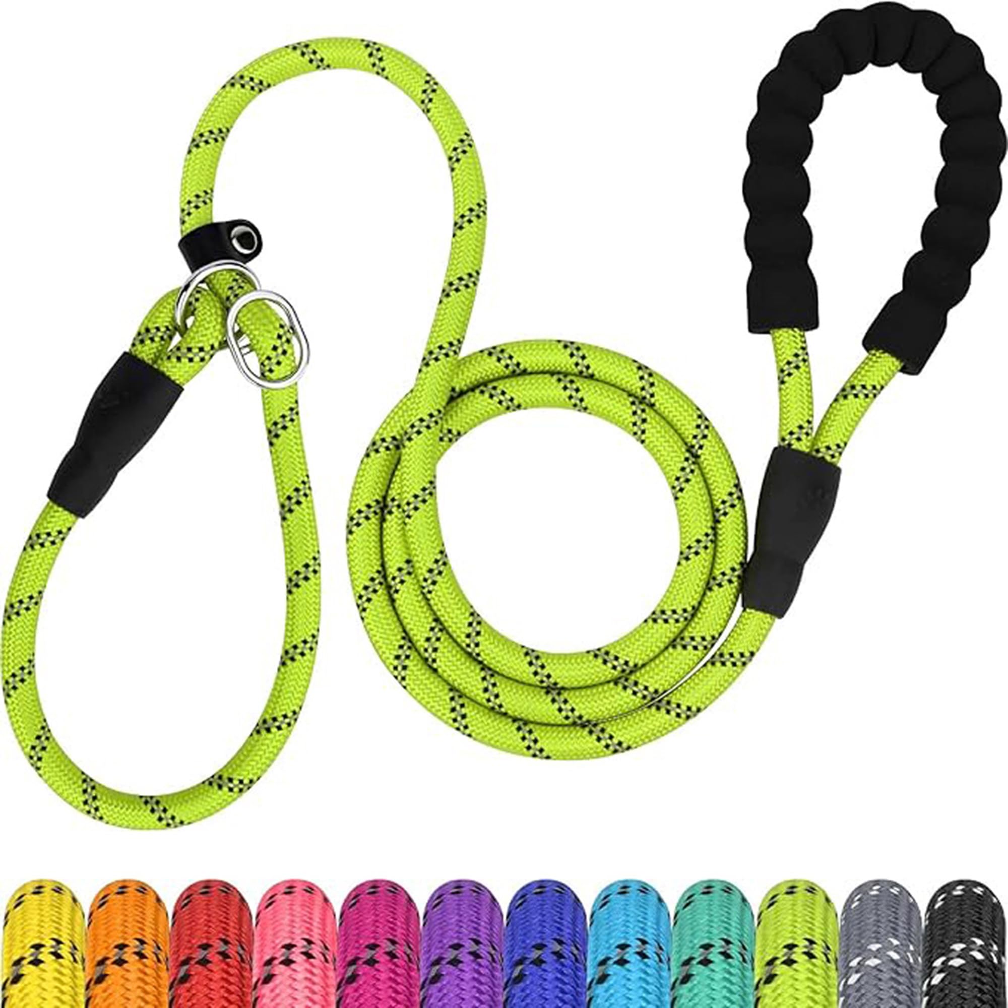 Slip Dog Lead, 2-Meter Reflective Slip Lead with Padded Handle, Training Slip Lead for Small, Medium & Large Dogs | Enhanced Night Safety & Comfort (Green)