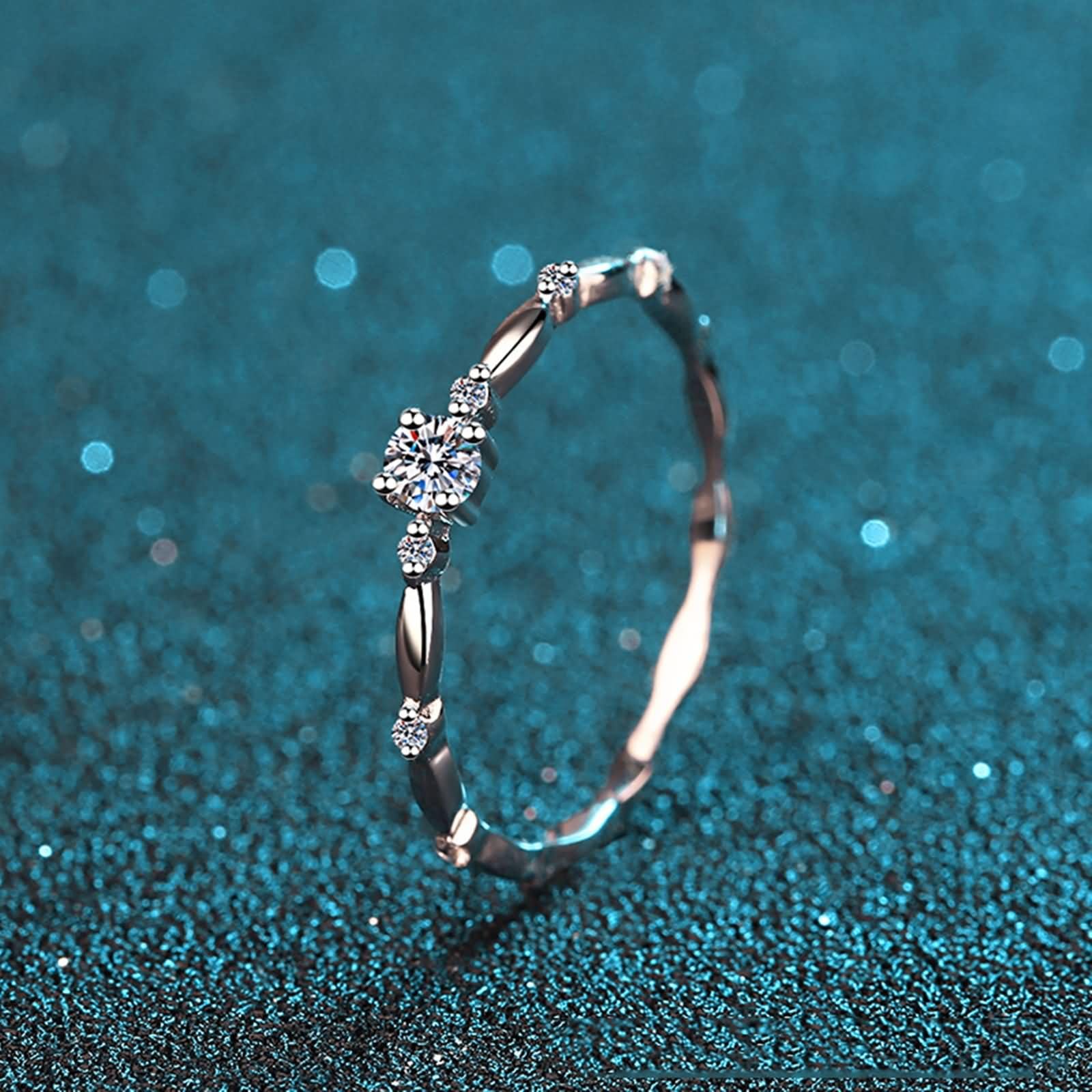 Anillo de Boda Mujer Oro Blanco 9K / 14K / 18K, Redondo con Diamante Creado de 0,1ct, Anillos Eternidad Mujer Plata