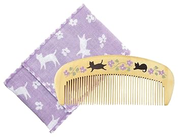 漆塗り花柄櫛と櫛ケースセット Amazon | くろちく 椿堂 潤いつげ櫛ケース付 花猫 ヘアブラシ 1