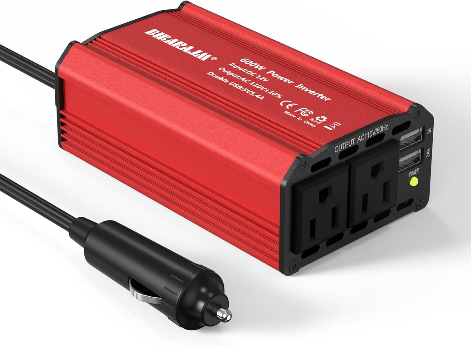 600W Car Voltage Converter Inverter DC 12V to AC 110V Ports Fast Charging Car Charger with Cigarette Lighter Plug with 2 Sockets and 2 USB for Business Trips and Vacation