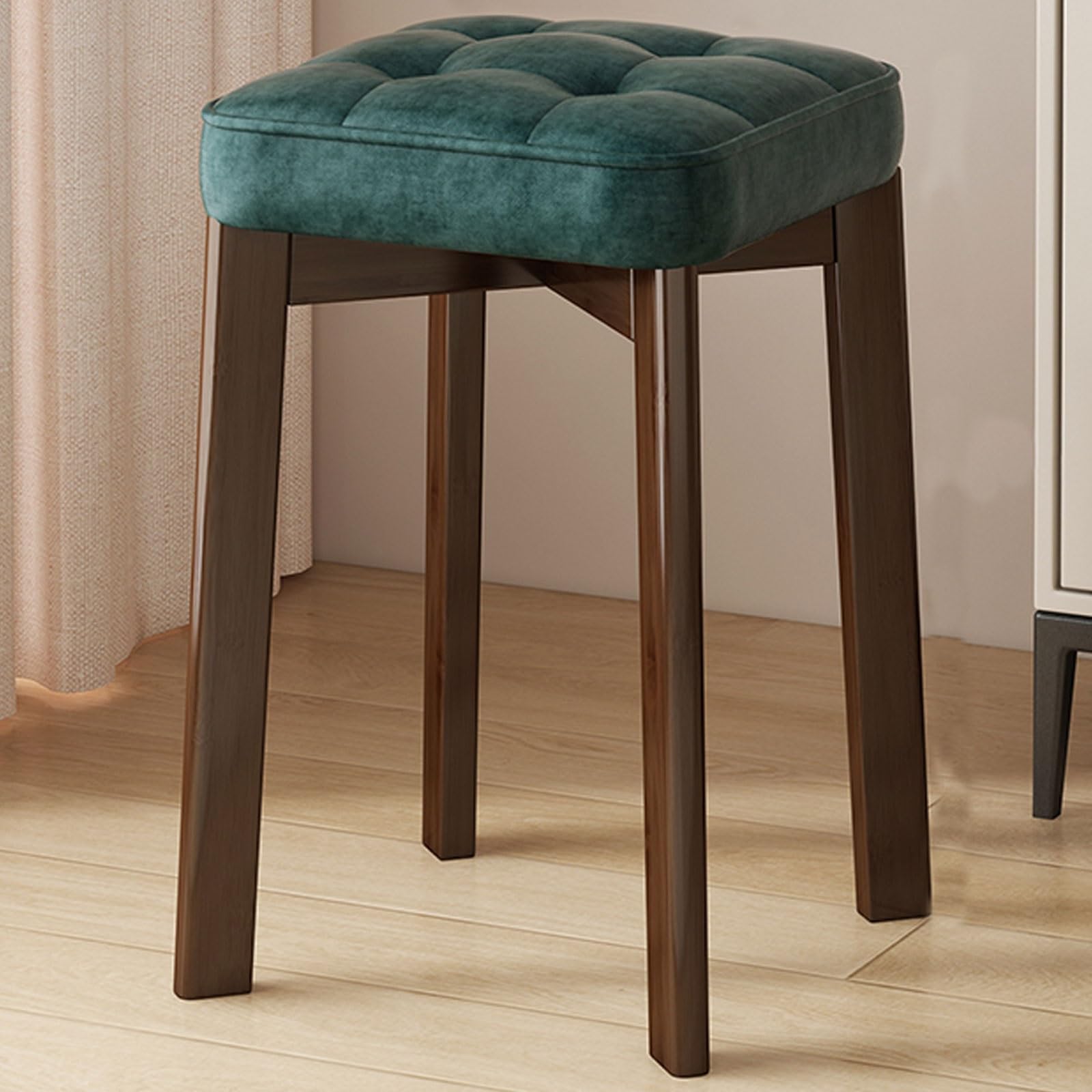 Vanity Stool for Makeup, Stylish PU Upholstered Seat for Bedroom or Entryway with Walnut Legs, Perfect for Wooden Dressing Tables and Home Decor